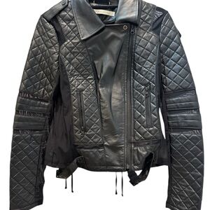 Blanc Noir Quilted Leather and Mesh Moto Jacket – Black, Size Medium